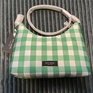 NWT Kate Spade Sam Icon Gingham printed fabric Small shoulder bag